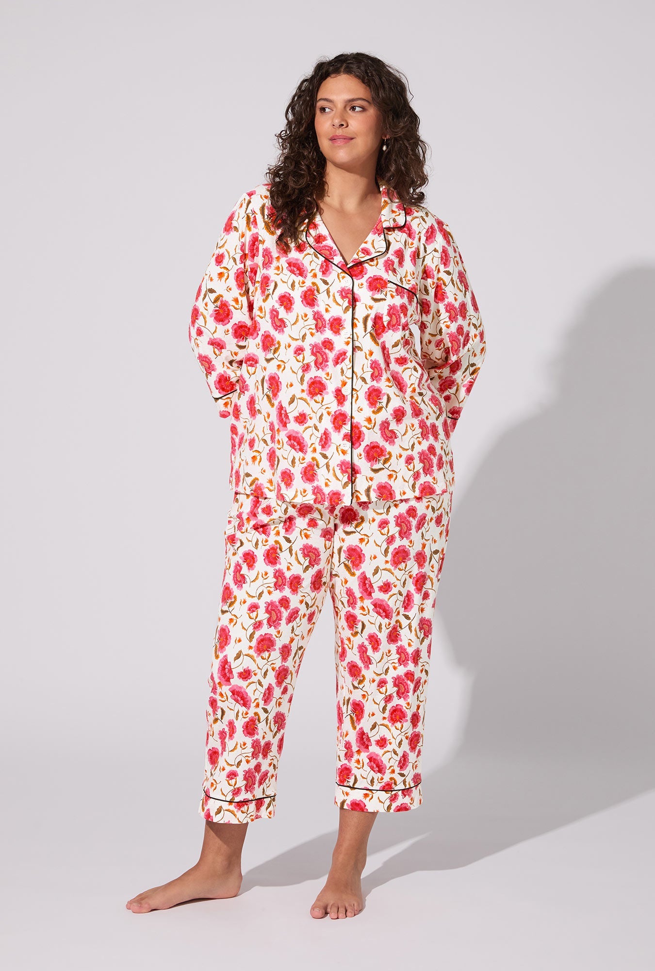 Fantasia Floral 3/4 Sleeve Classic Stretch Jersey Cropped PJ Set