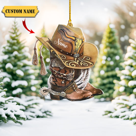 Podagree Personalized Cowboy Boots and Hat Christmas Ornament for Cowboy, Cowboy Cowgirl Horseback Riding Ornament23, Ornament Decoration, Ornament For Gift, Ornament Christmas
