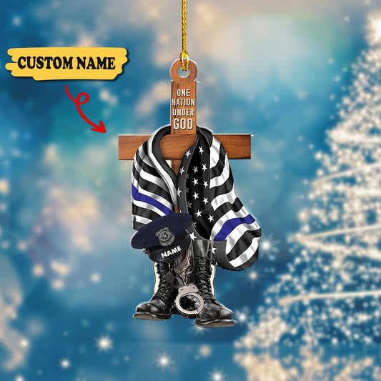 Police One Nation Under God Personalized Flat Ornament Gift For Police, Ornament For Him, Gift For Him, Ornament Christmas