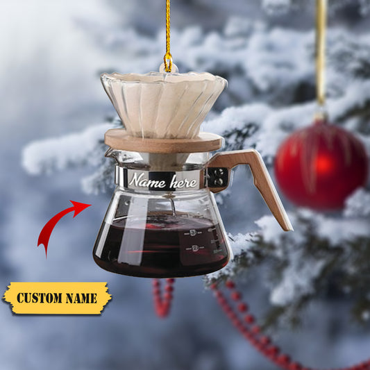 Pour Over Coffee Christmas Ornament, Coffee Shop Ornament Decor, Custom 2D Flat Ornament, Coffee Christmas Ornament, Coffee Lover Gift, Ornament Decoration, Ornament For Gift, Ornament Christmas