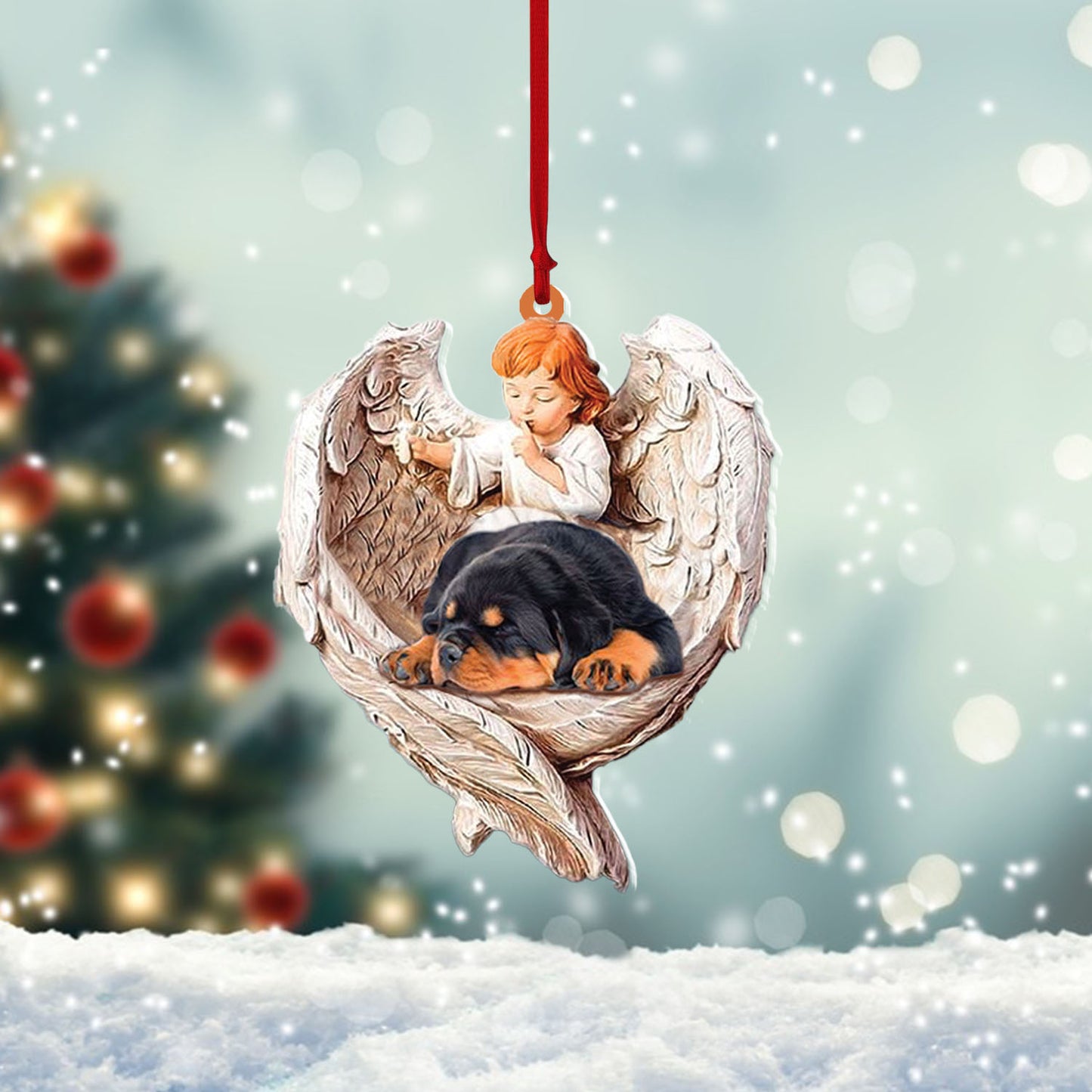 Sleeping Rottweiler Protected By Angel Car Hanging Ornament Dog Sleeping Ornament, Ornament Decoration, Ornament Christmas - TeeZworldVN