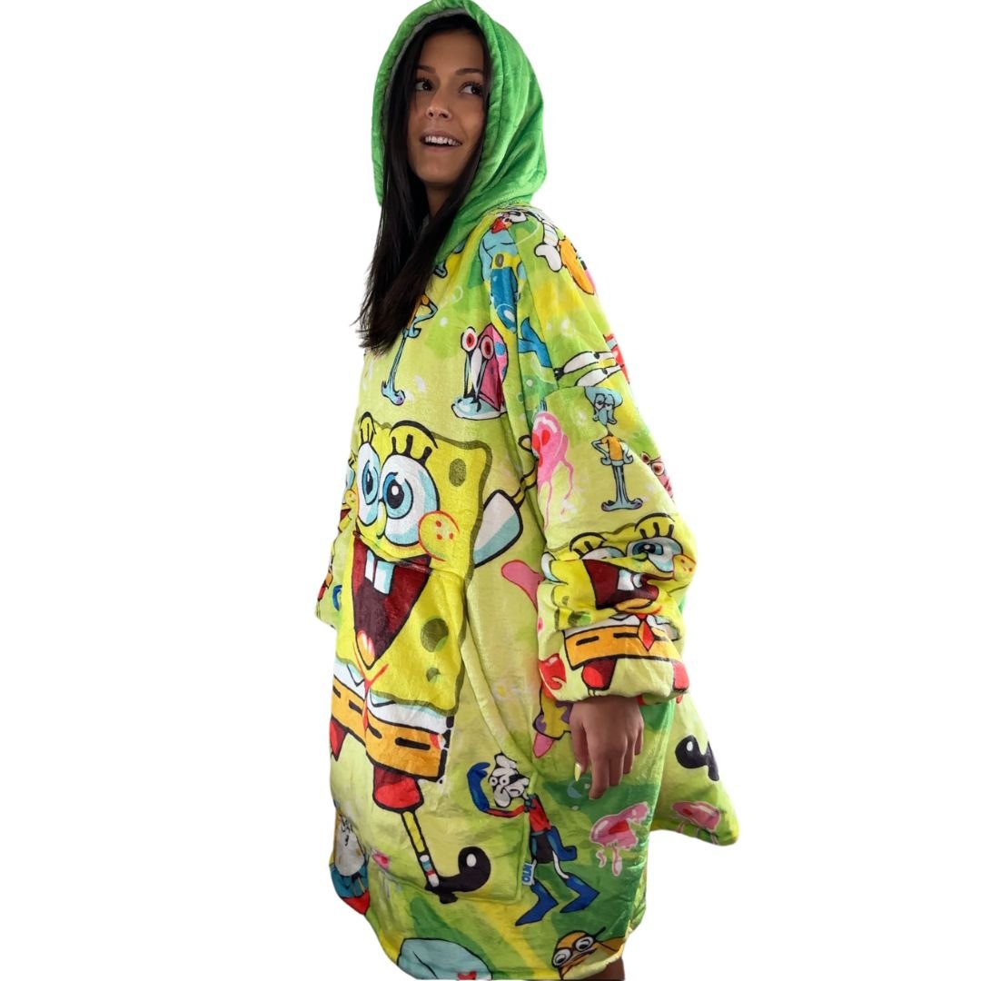 SpongeBob Oversized wearable Blanket Hoodie – Bright & Cozy Sherpa snuggle Hoodie for Adults & Kids unisex