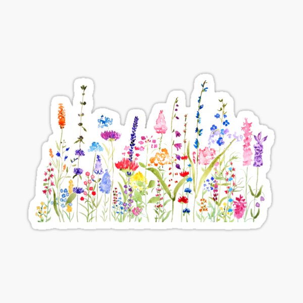 hand painted colorful wild flower field Sticker