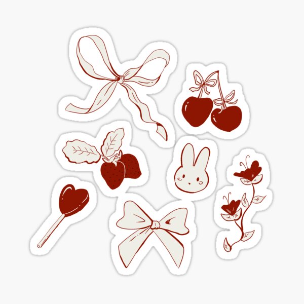 Coquette Ribbons, bows and Cherrys Aesthetic Sticker