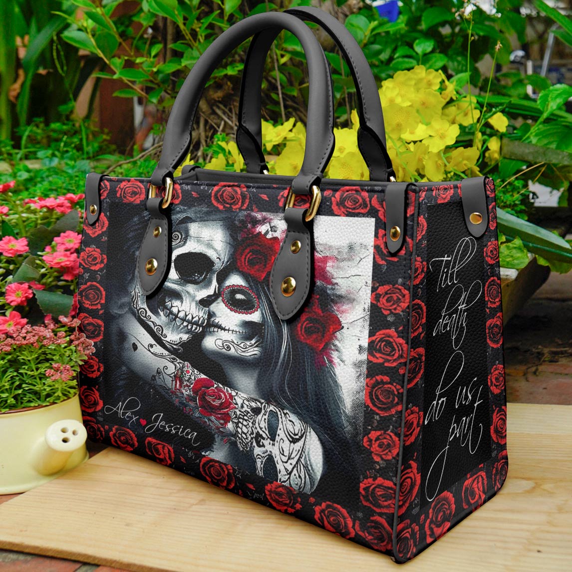 Lorva Personalized Skull Leather Bag Till Death Do Us Part