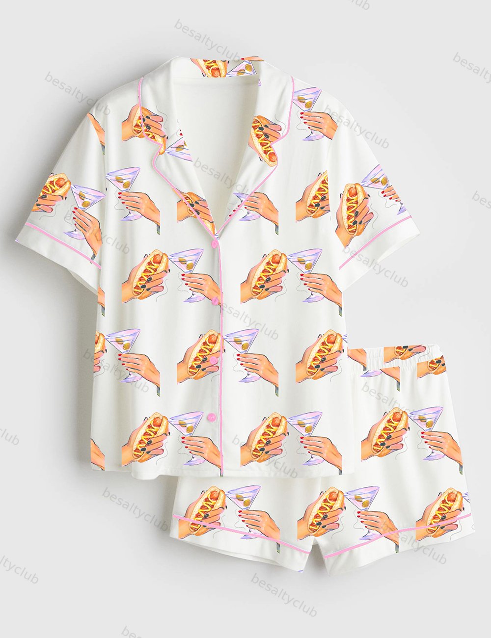 Martinis And Weenies Bachelorette Dirty Martini Wedding Short Sleeve Satin Pajama Set