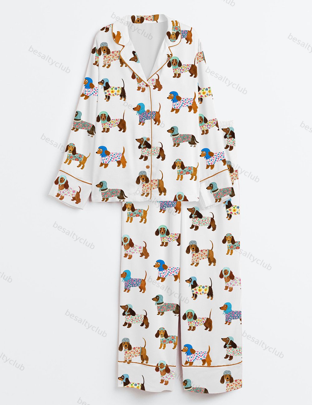 Women's Dachshund Puppies Long Sleeve Satin Pajama Set
