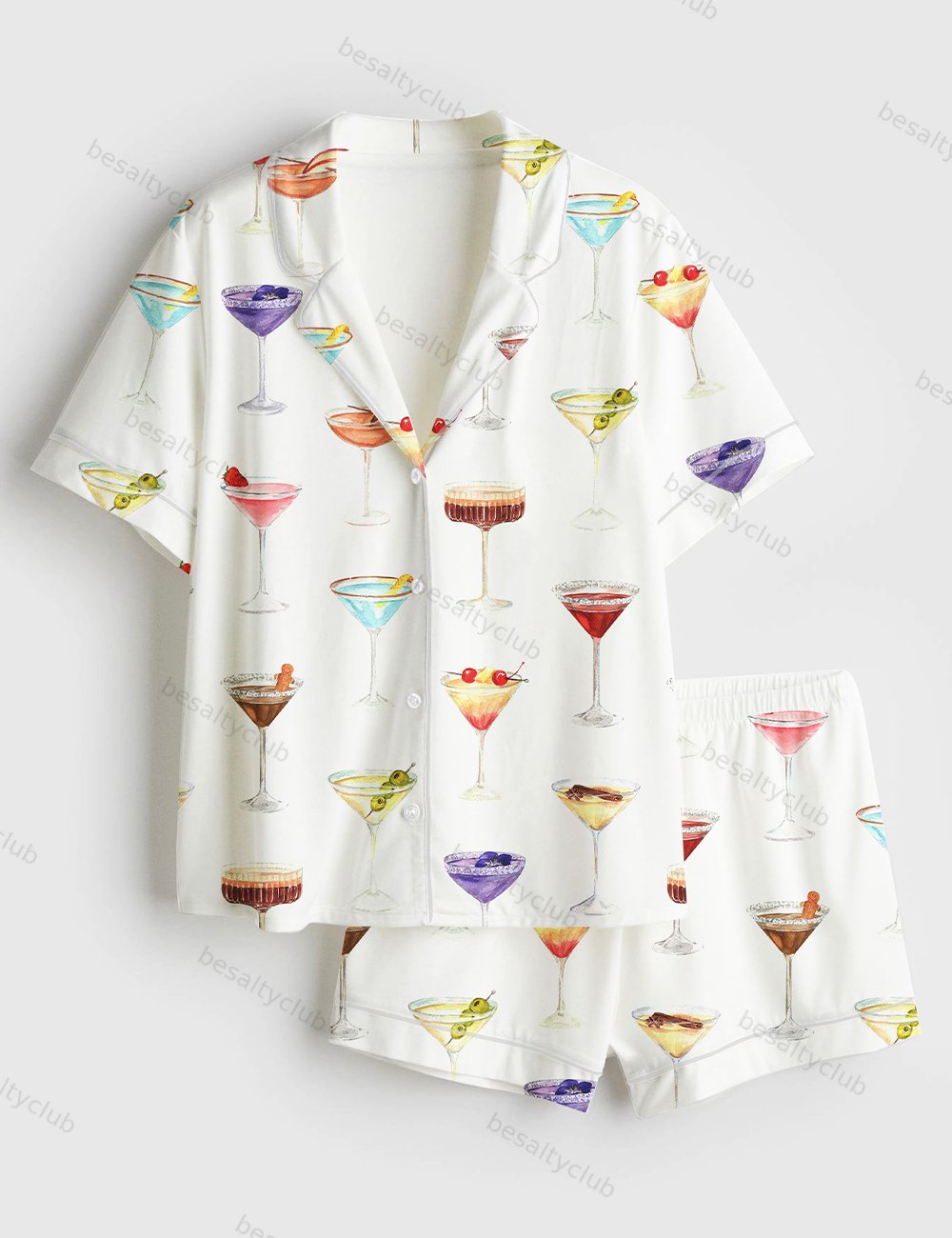 Martini Clipart Gin Cocktail Dirty Martini Fruity Mocktail Party Alcohol Drinks Mixed Drink Short Sleeve Satin Pajama Set