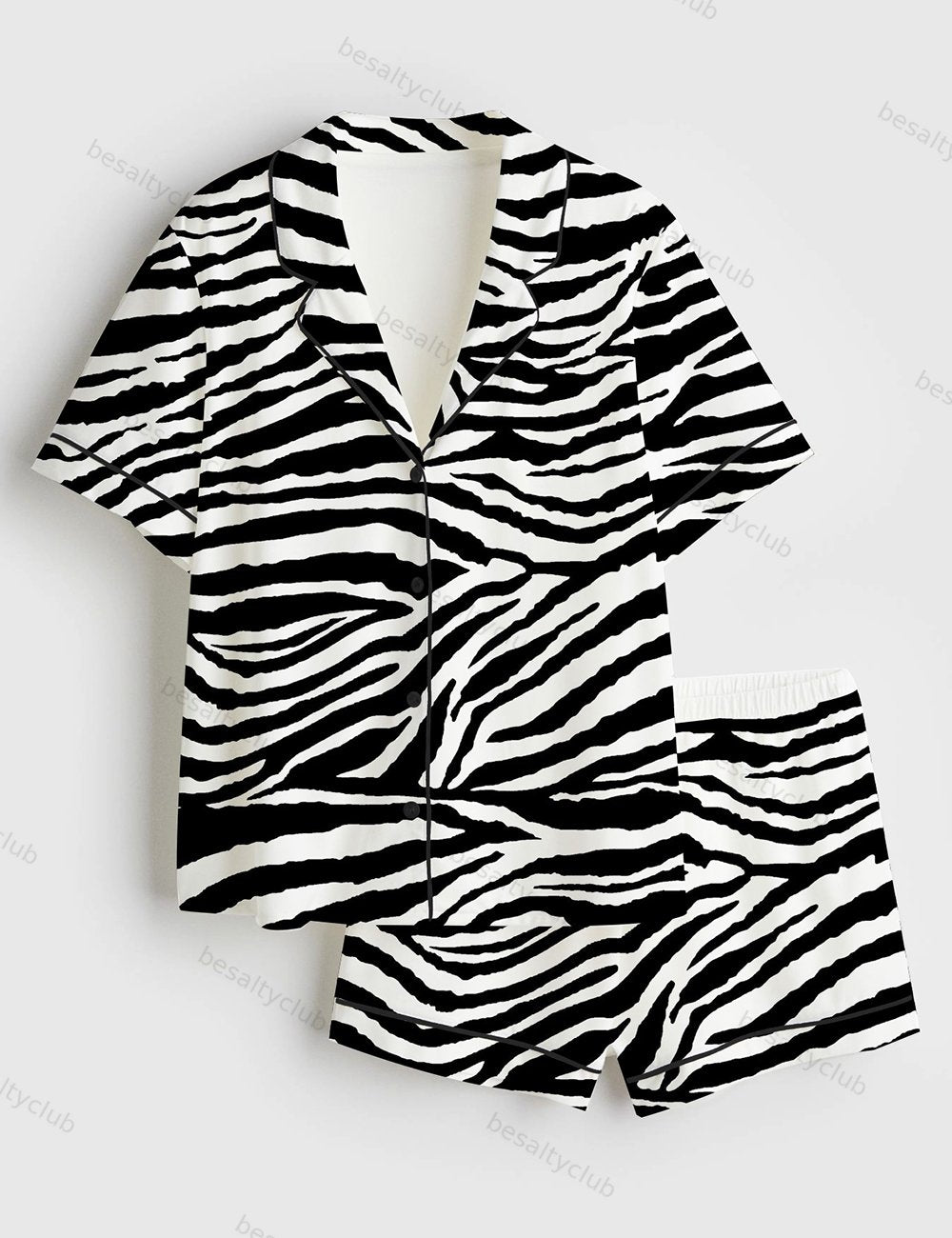 Zebra Print Short Sleeve Satin Pajama Set