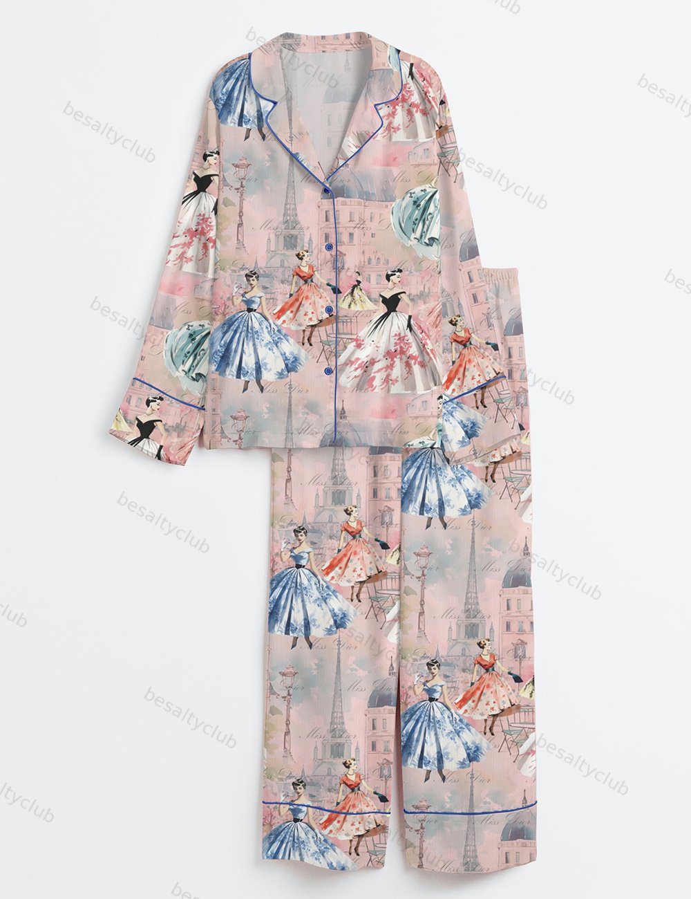 Pink Paris En Vogue Long Sleeve Satin Pajama Set