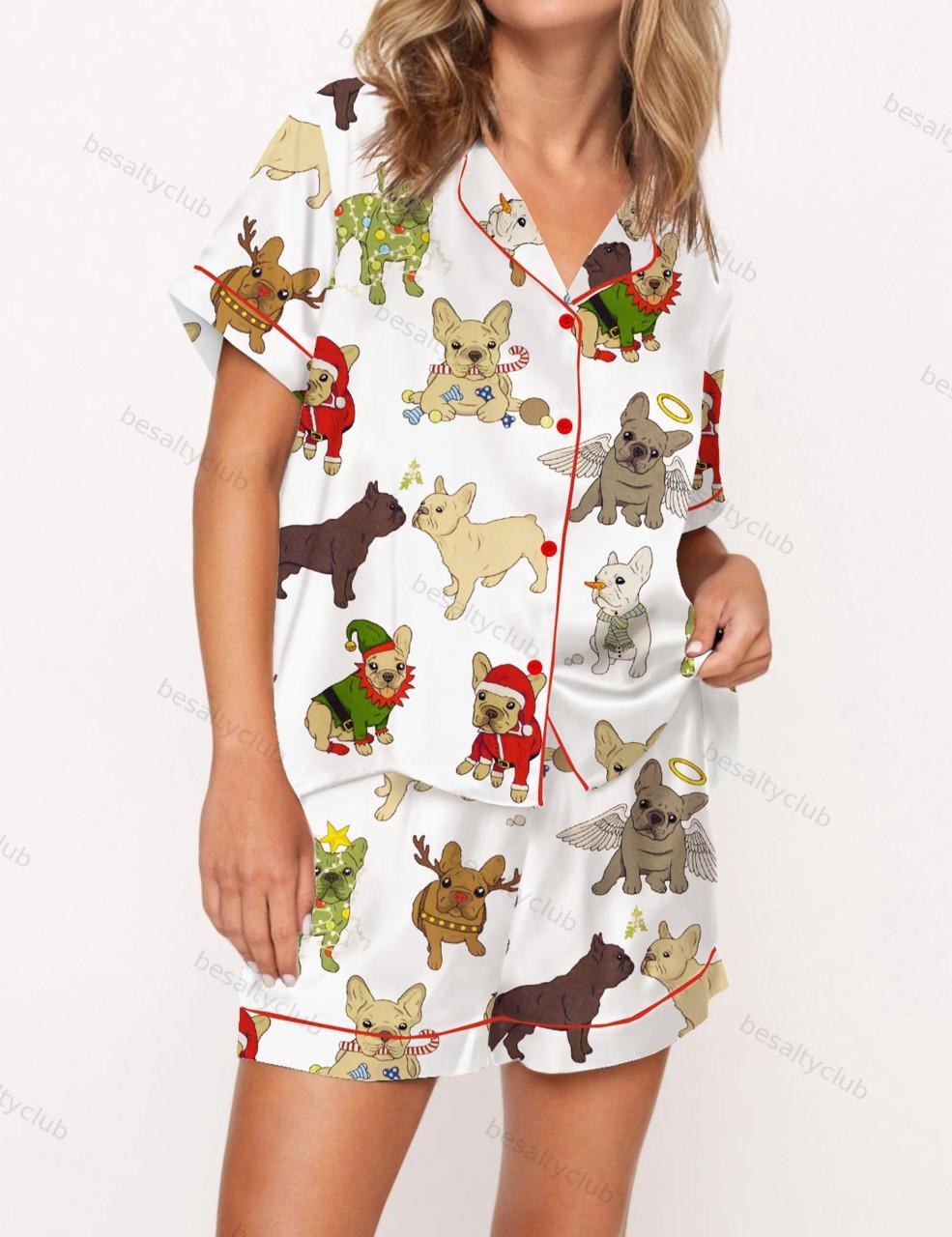 Christmas French Bulldog Satin Pajama Set