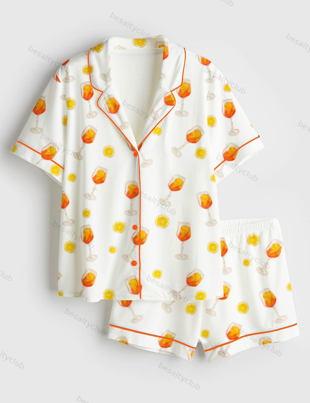 Apawrol Spritz Aperol Spritz Trio Orange Drinks Bottle Wine Short Sleeve Satin Pajama Set