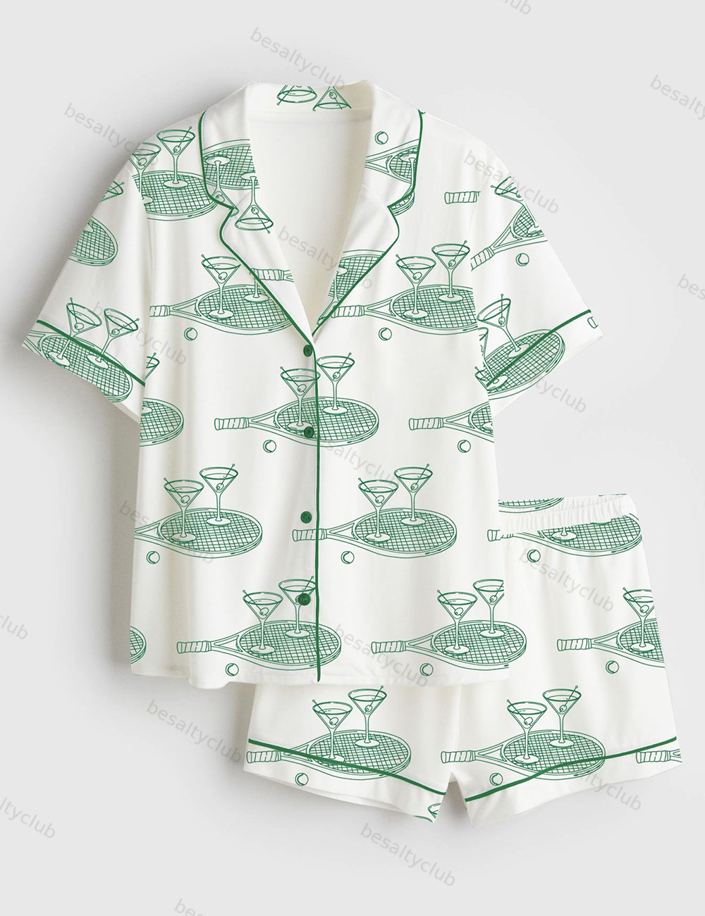 Tennis Tinis Martini Social Club Short Sleeve Satin Pajama Set