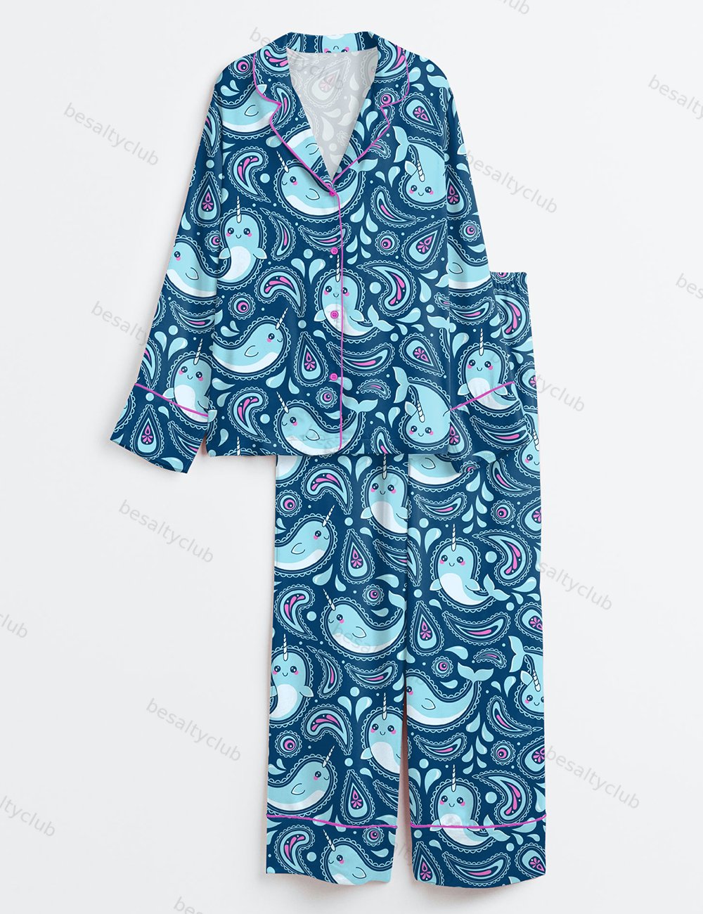 Narwhal Paisley Long Sleeve Satin Pajama Set