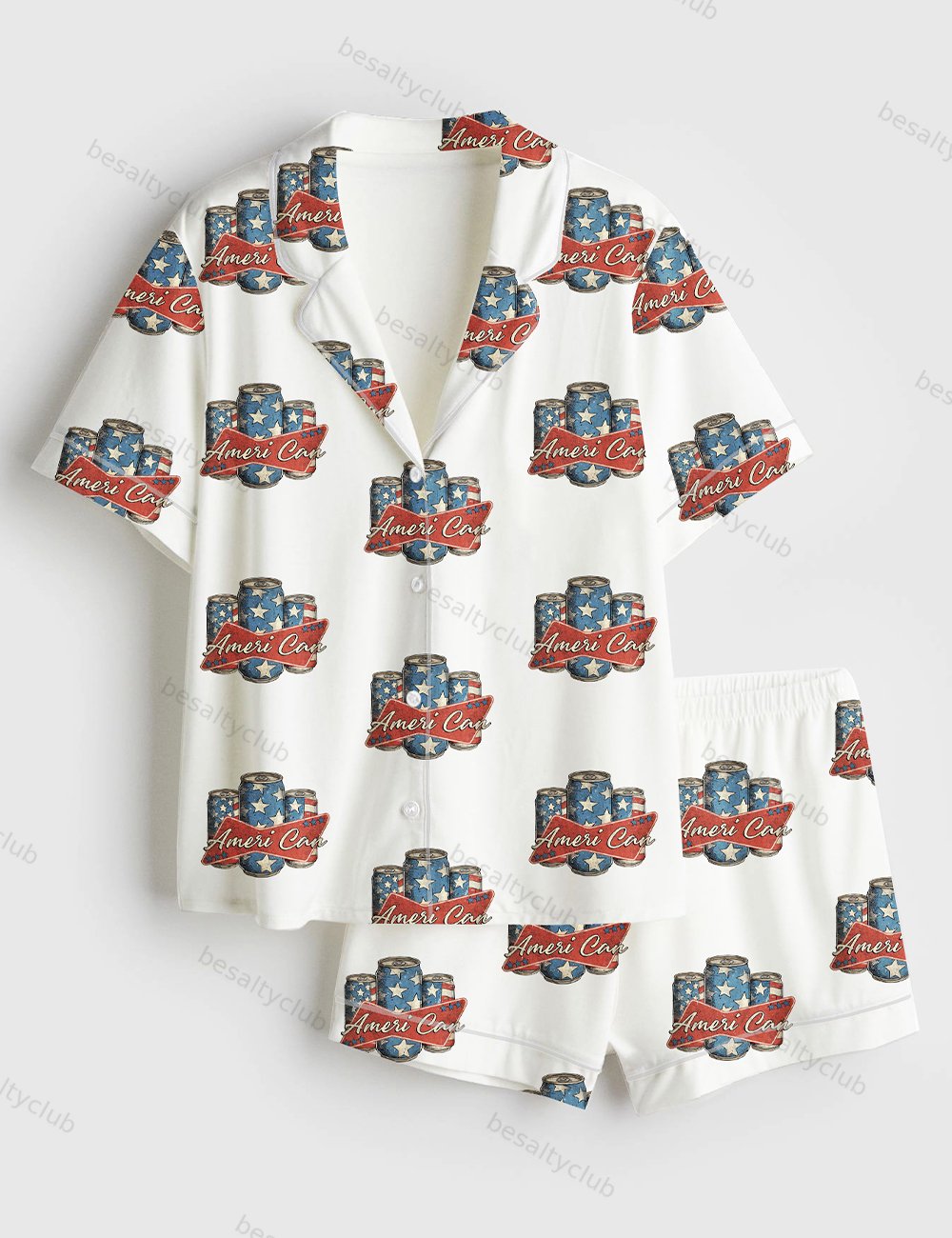Ameri Can Israel Independence Day USA Flag Short Sleeve Satin Pajama Set