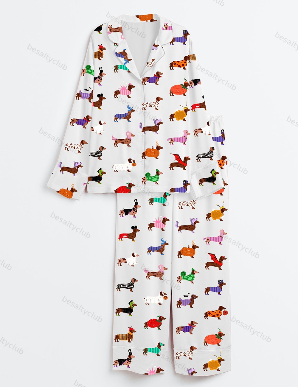 Halloween Dachshund Dog Lover Long Sleeve Satin Pajama Set