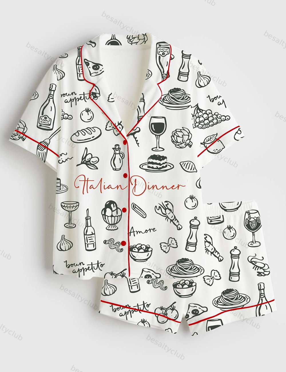Italian Dinner Perfect Italian Wedding Dinner Short Sleeve Satin Pajama Set