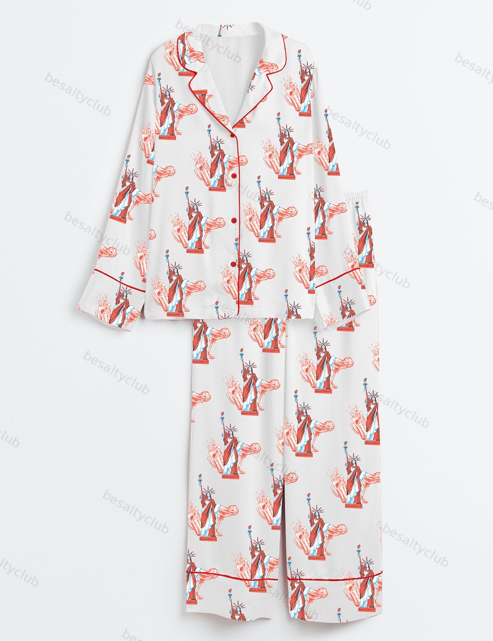 Red White And Boozy Beer Cocktail Club 4th Of July Long Sleeve Satin Pajama Set
