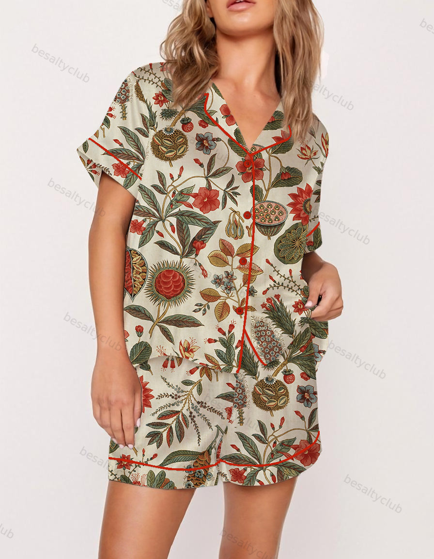 Vintage Botanical Satin Pajama Set