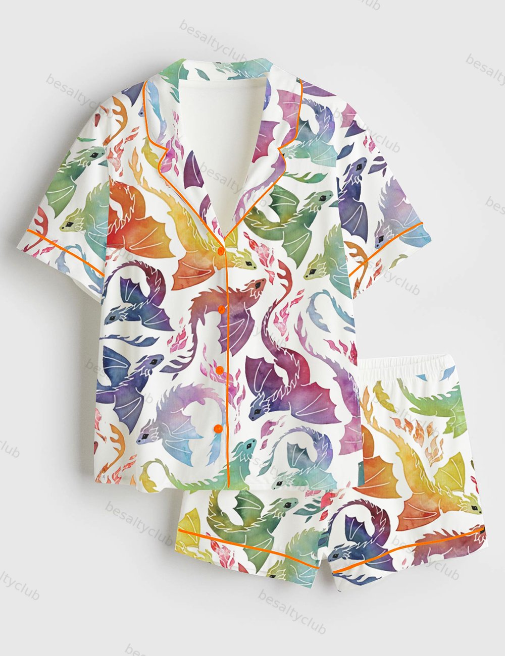 Dragon Fire Rainbow Short Sleeve Satin Pajama Set