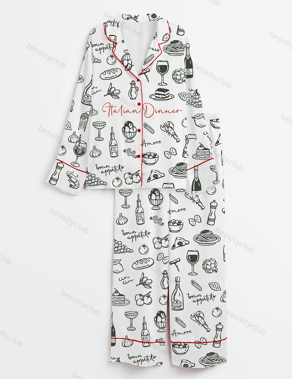Italian Dinner Perfect Italian Wedding Dinner Long Sleeve Satin Pajama Set