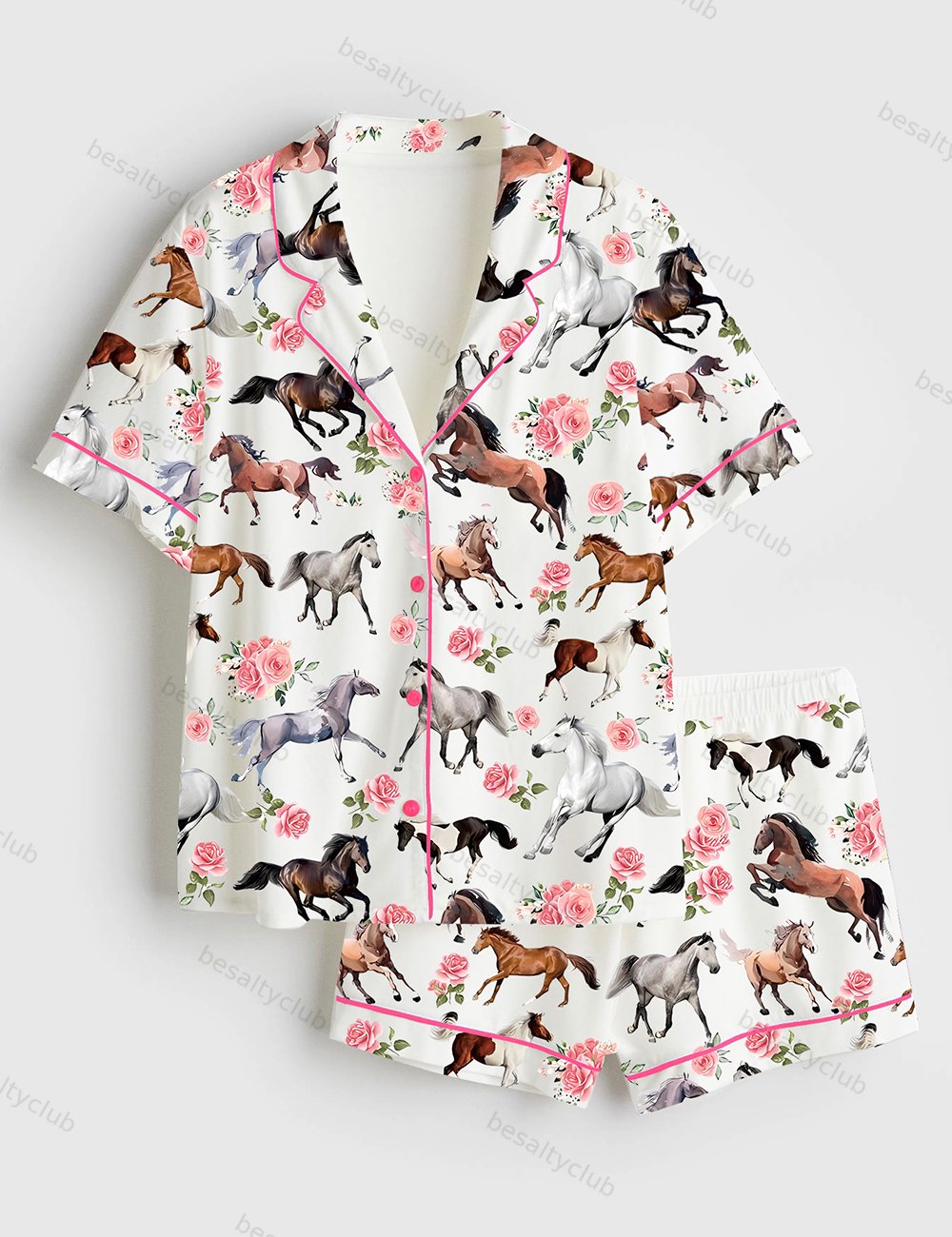 Western Kentucky Derby 151st Run For The Roses Horse Racing Lover Print Short Sleeve Satin Pajama Set