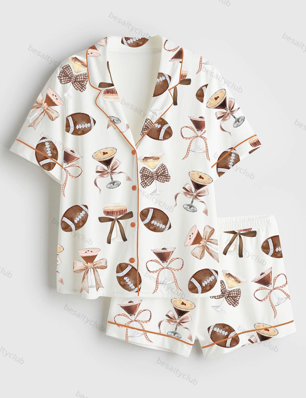 Coquette Espresso Martini Lover Football Mom Short Sleeve Satin Pajama Set
