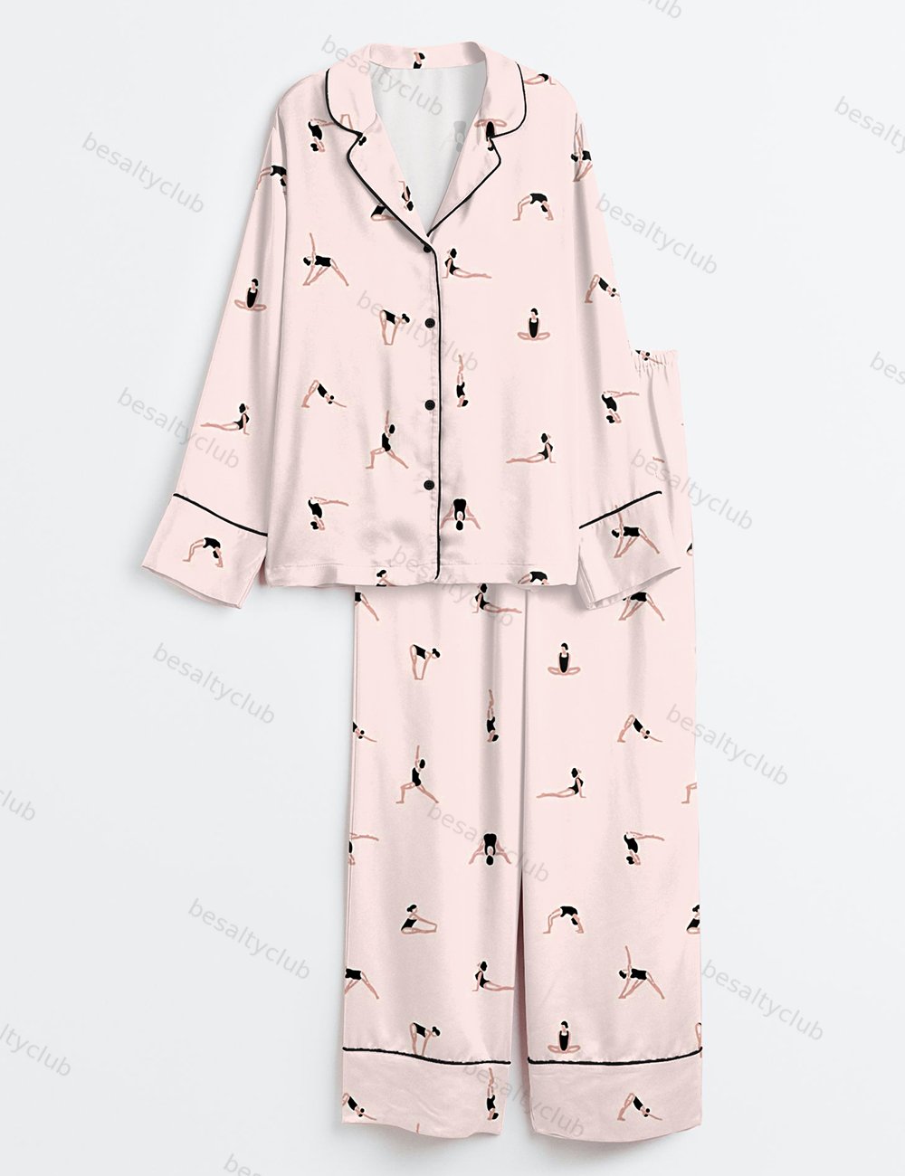 Yoga Sports Pink Long Sleeve Satin Pajama Set