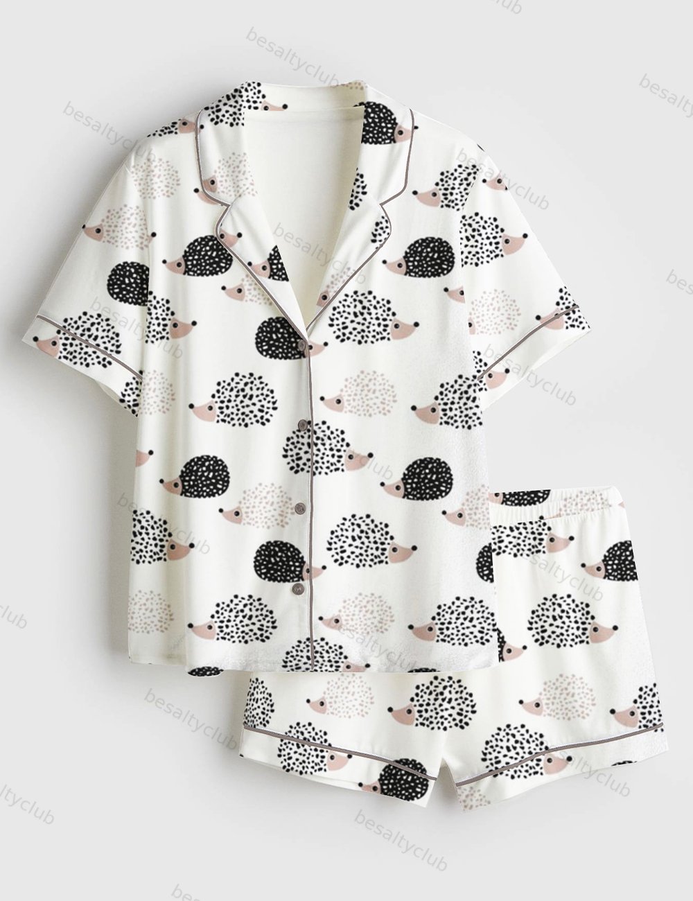 Scandinavian Sweet Hedgehog Short Sleeve Satin Pajama Set