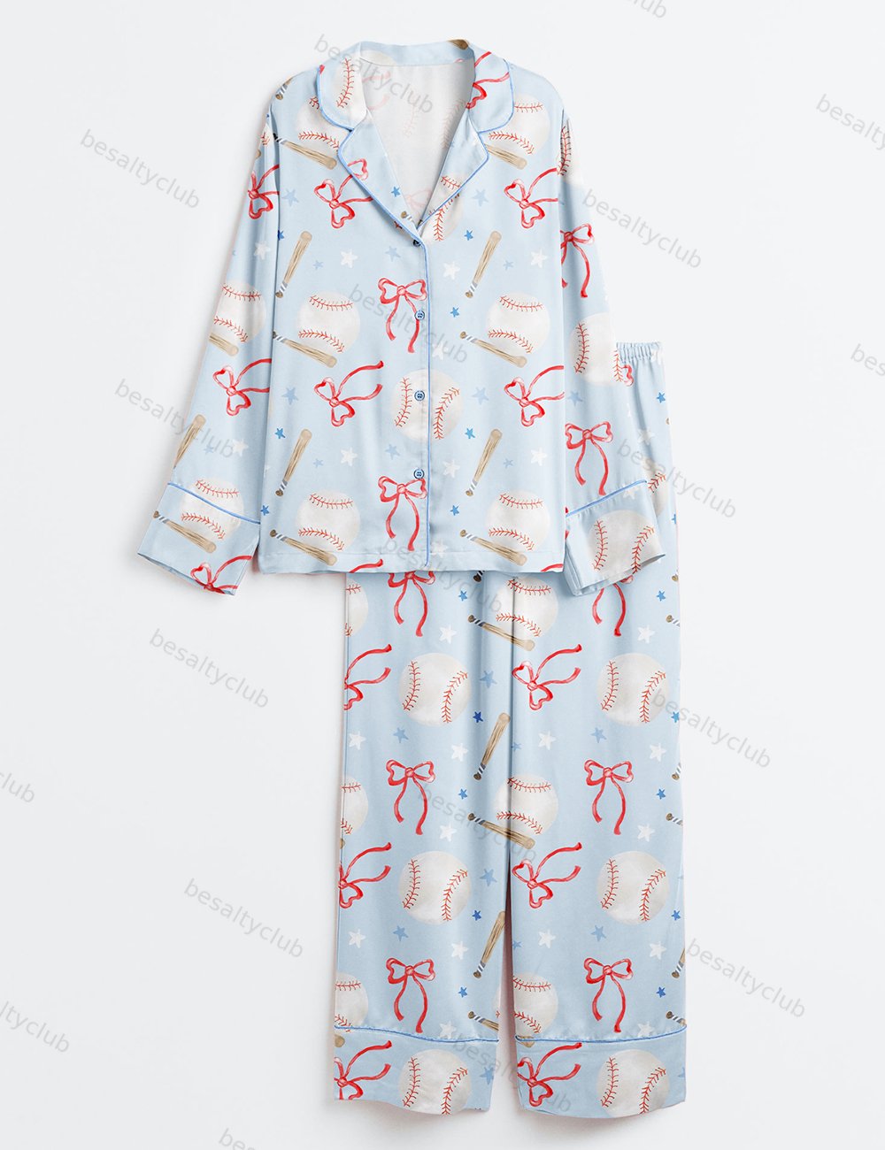 Coquette Baseball Long Sleeve Satin Pajama Set