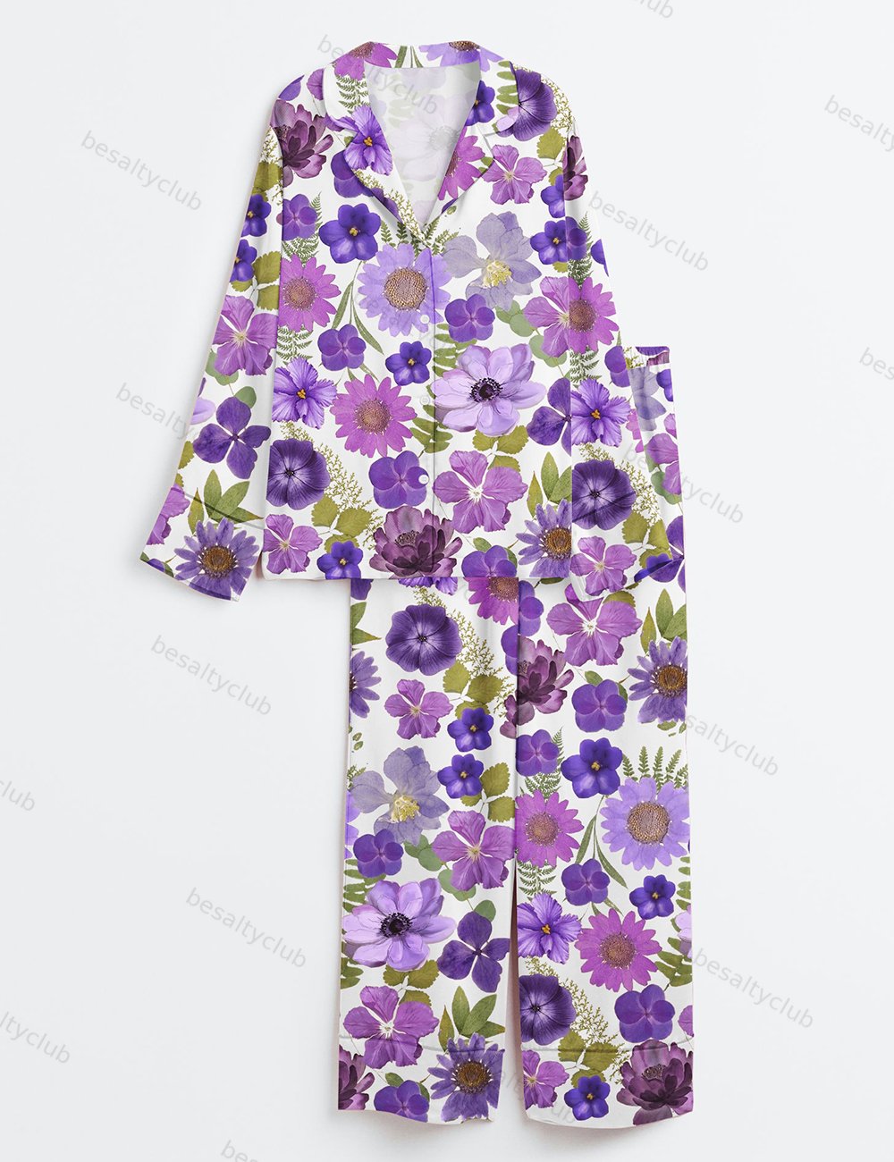 Alzheimers Purple Ribbon Dementia Alzheimers Awareness Floral Purple Alzheimer Long Sleeve Satin Pajama Set