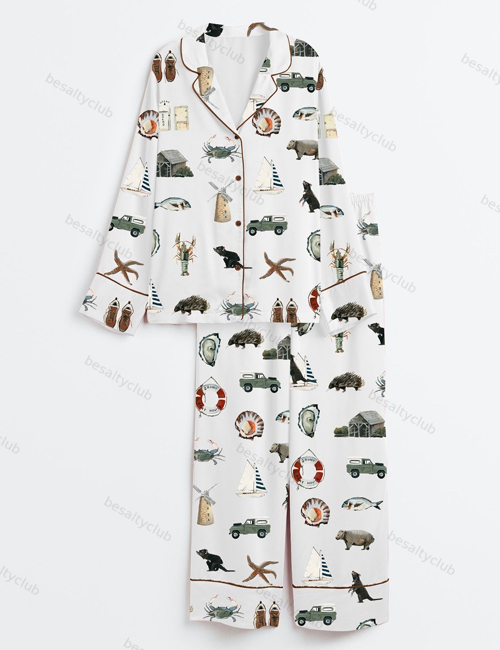 The Island Collection Western Painting Long Sleeve Satin Pajama Set