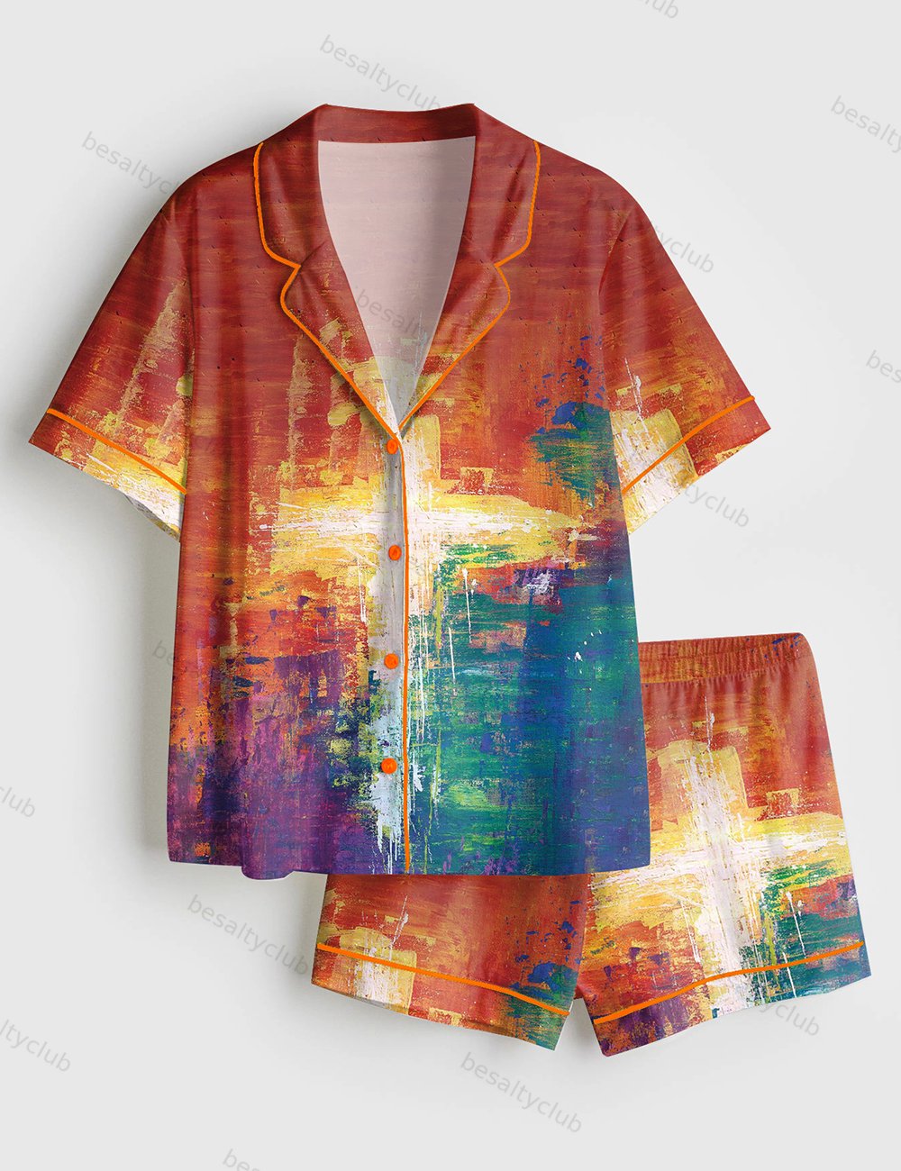 Easter Jesus Cross Christian Short Sleeve Satin Pajama Set