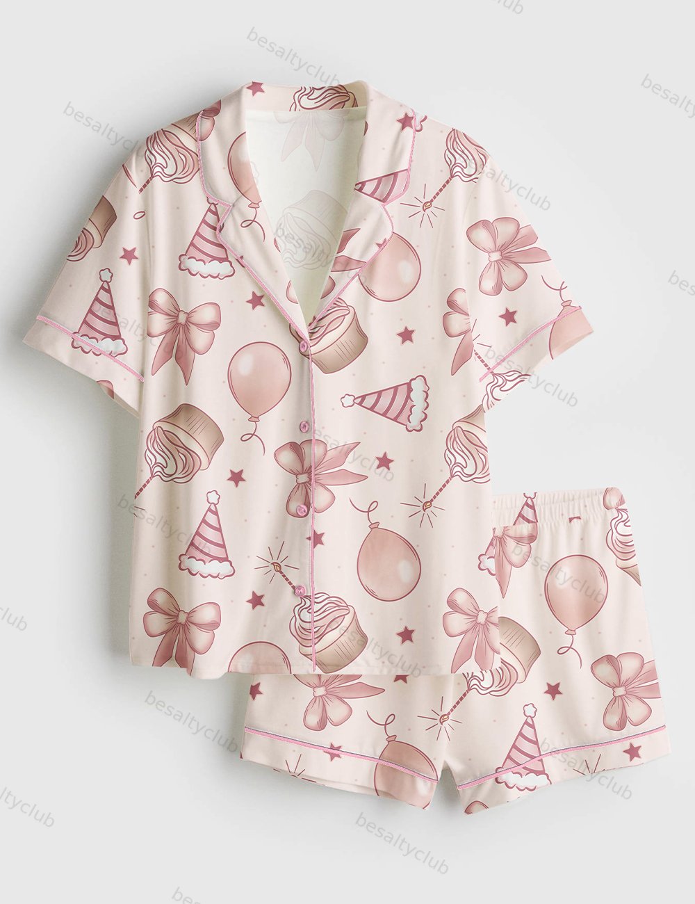 Birthday Girl Party Birthday Cake Short Sleeve Satin Pajama Set