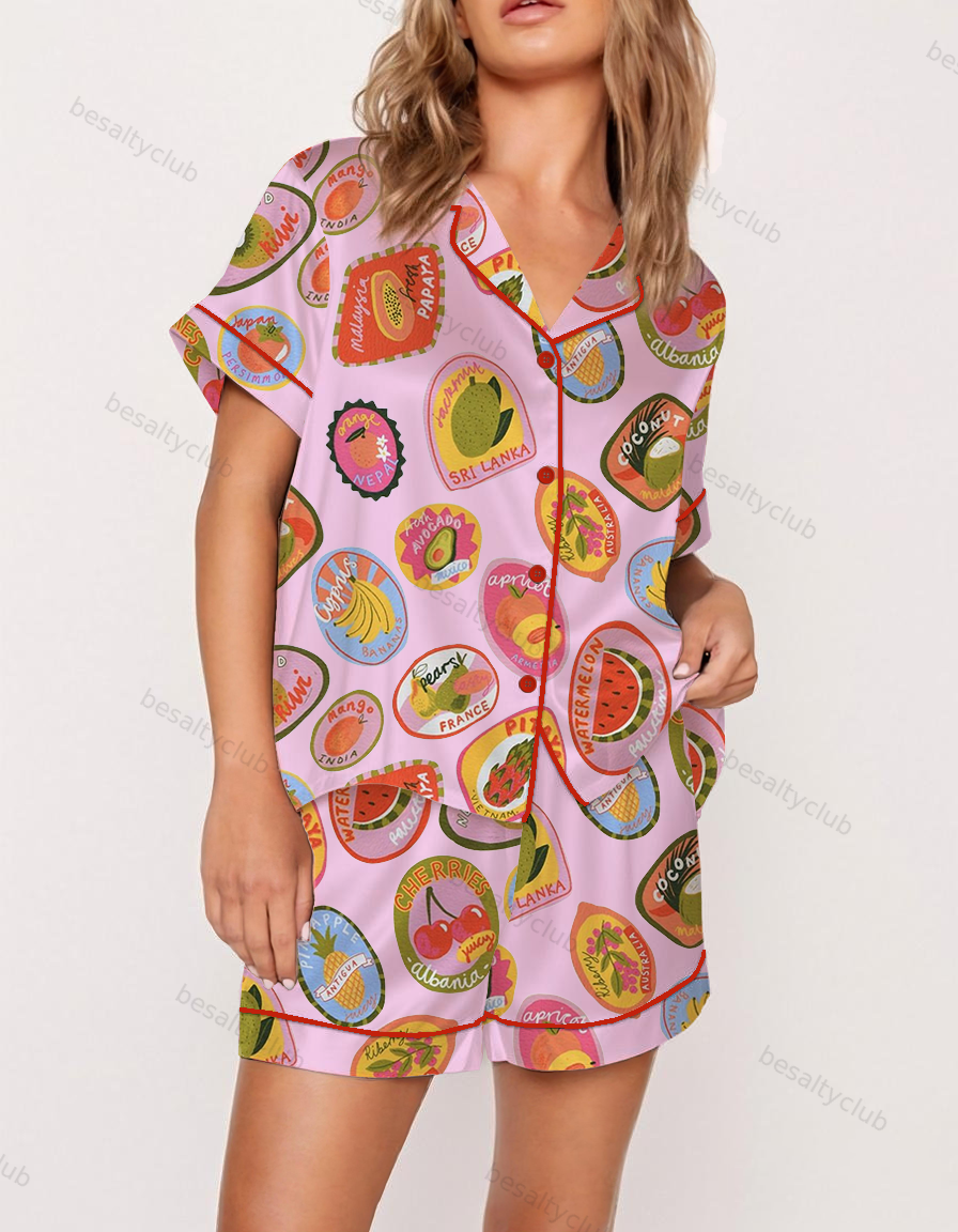 Vintage Fruit Store Satin Pajama Set