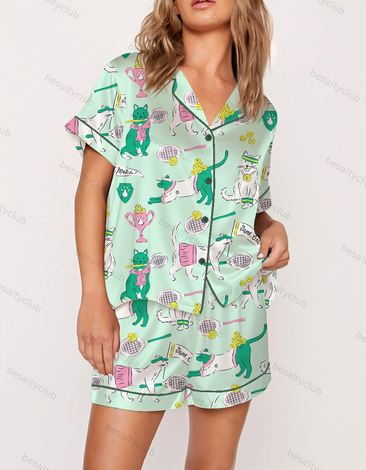 Tennis Cats Satin Pajama Set