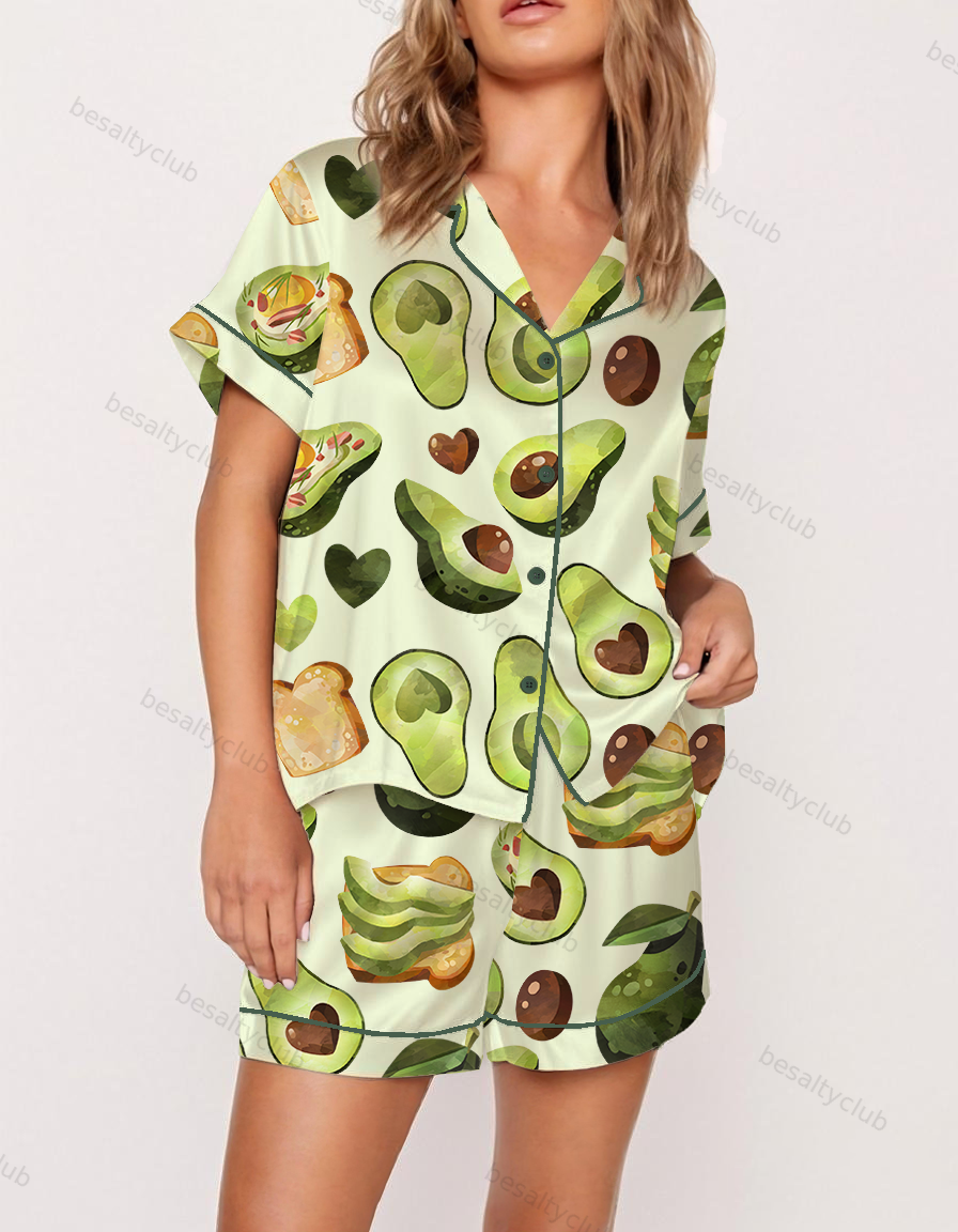 Watercolor Avocados Satin Pajama Set