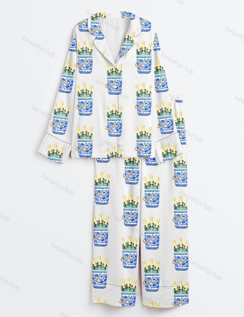 Women's Champagne Coaster More Veuve Please Champagne Veuve Long Sleeve Satin Pajama Set