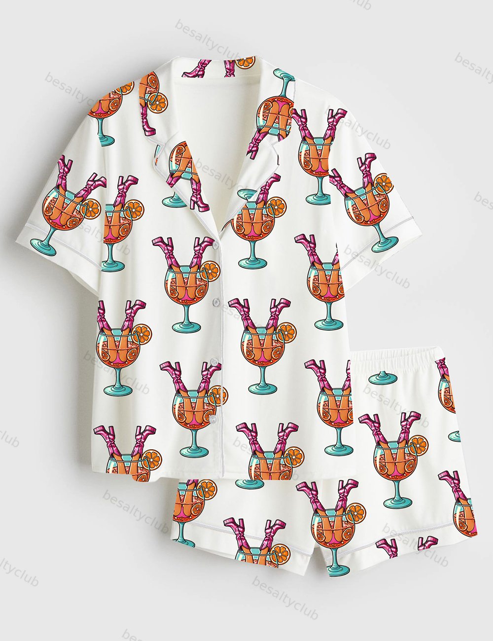 Aperol Spritz Cocktail Alcohol Short Sleeve Satin Pajama Set