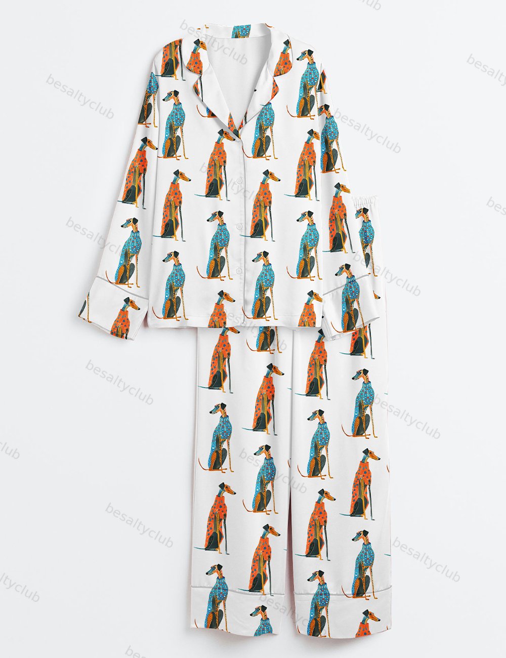 Greyhound Dog Greyhound Lover Long Sleeve Satin Pajama Set