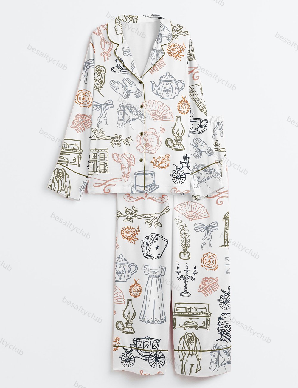 Pride & Prejudice Jane Austen Inspired Bridgerton Long Sleeve Satin Pajama Set