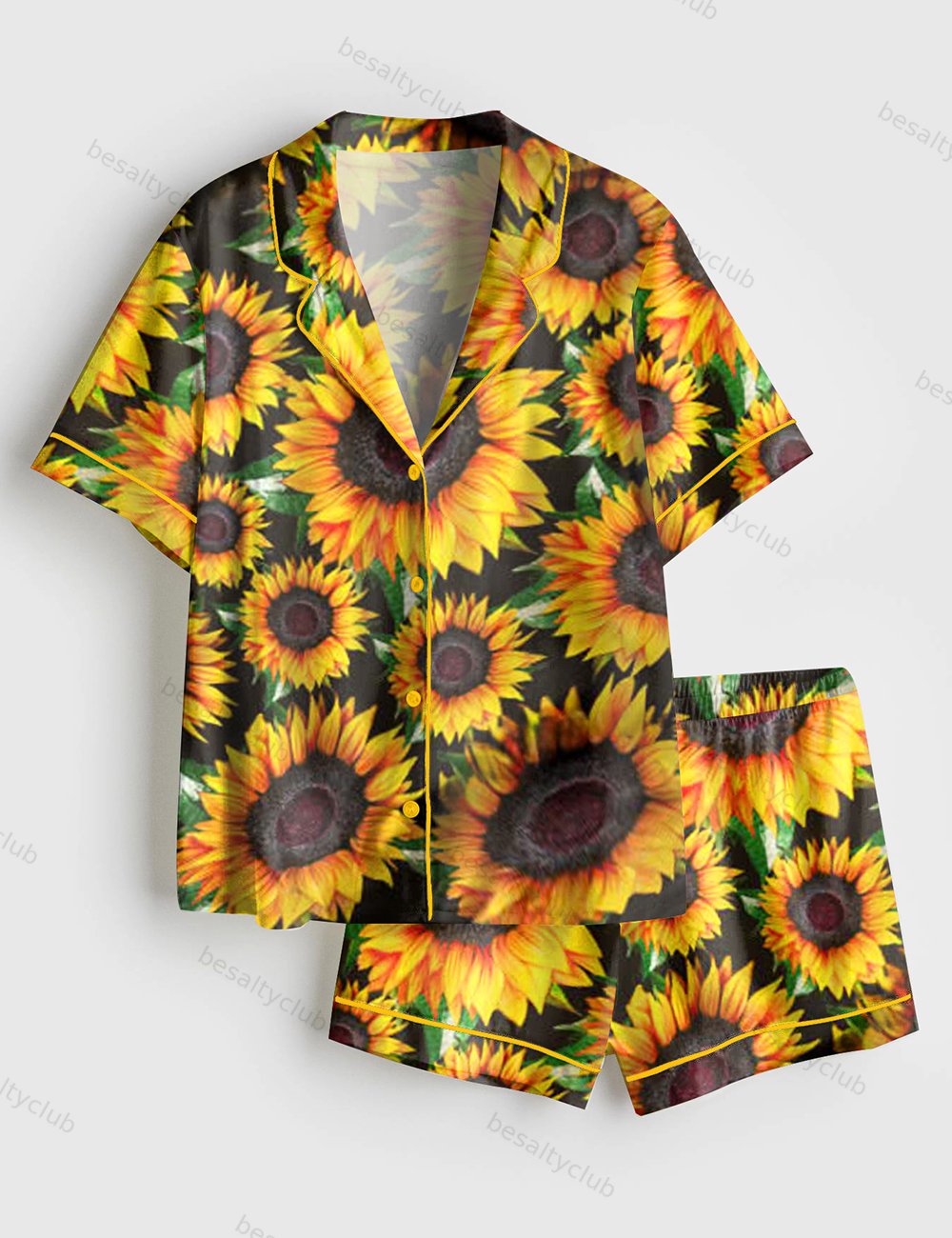 Sunflower Short Sleeve Satin Pajama Set