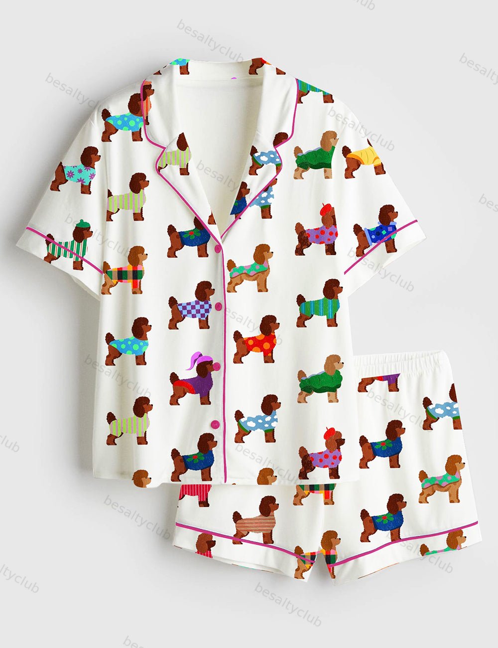 Poodle Lover Short Sleeve Satin Pajama Set