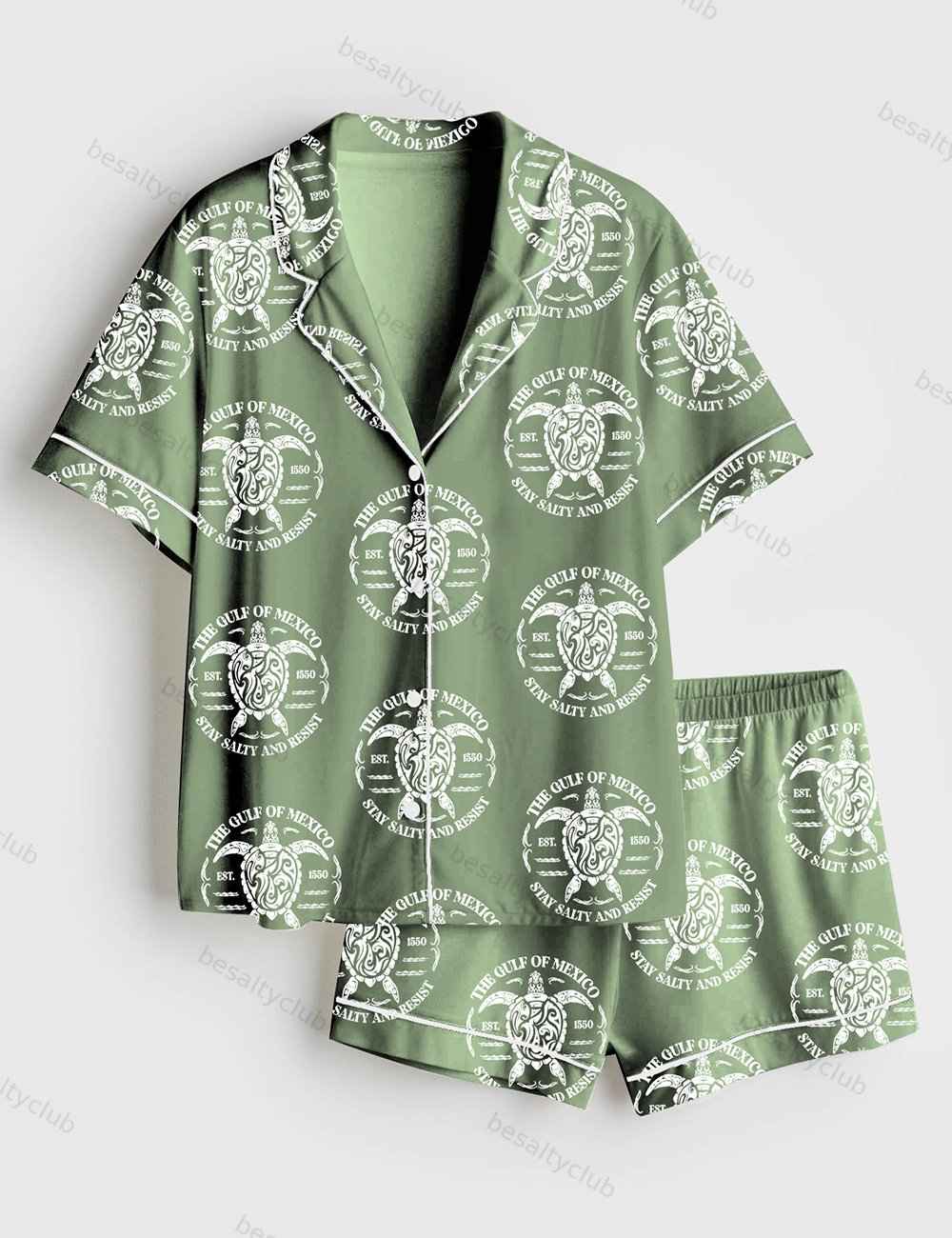 Gulf of Mexico Short Sleeve Satin Pajama Set