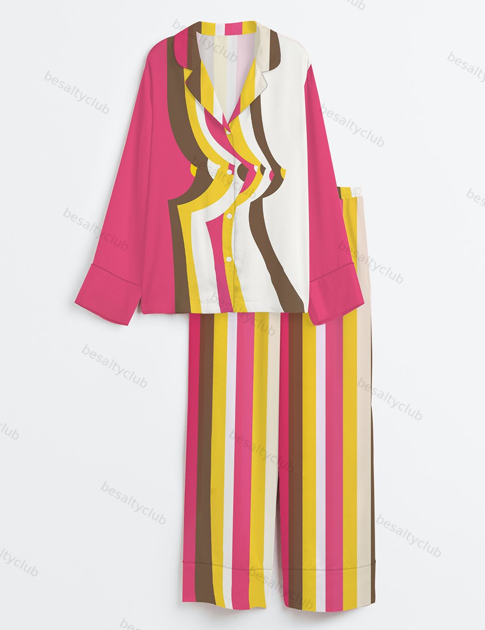 Breast Cancer Awareness Never Give Up Breast Cancer Fighter Print Long Sleeve Satin Pajama Set