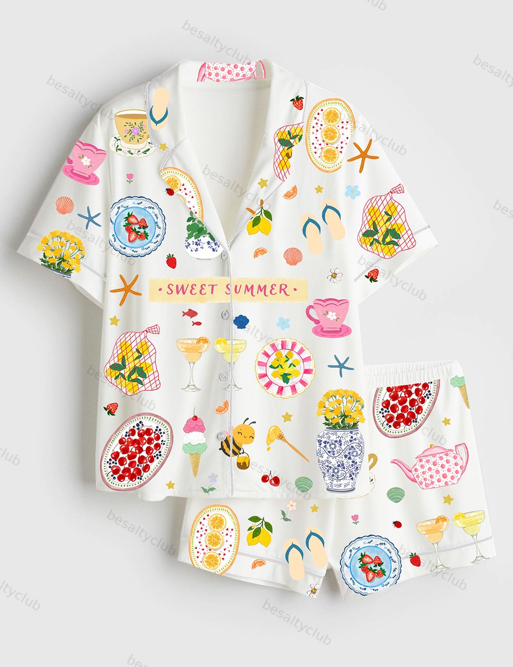 Sweet Summer Short Sleeve Satin Pajama Set