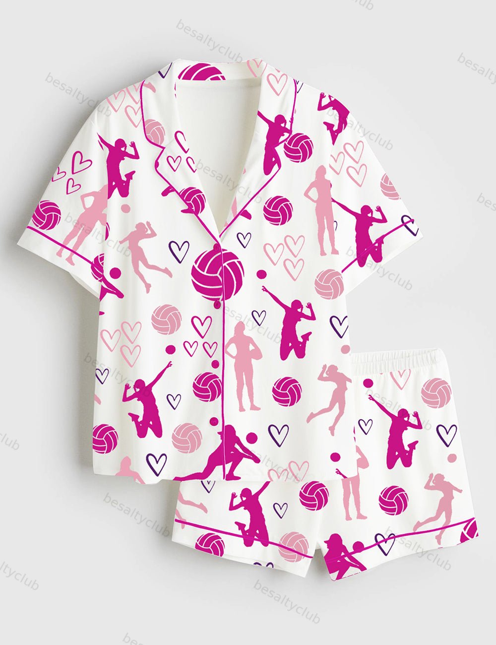 Volleyball Short Sleeve Satin Pajama Set