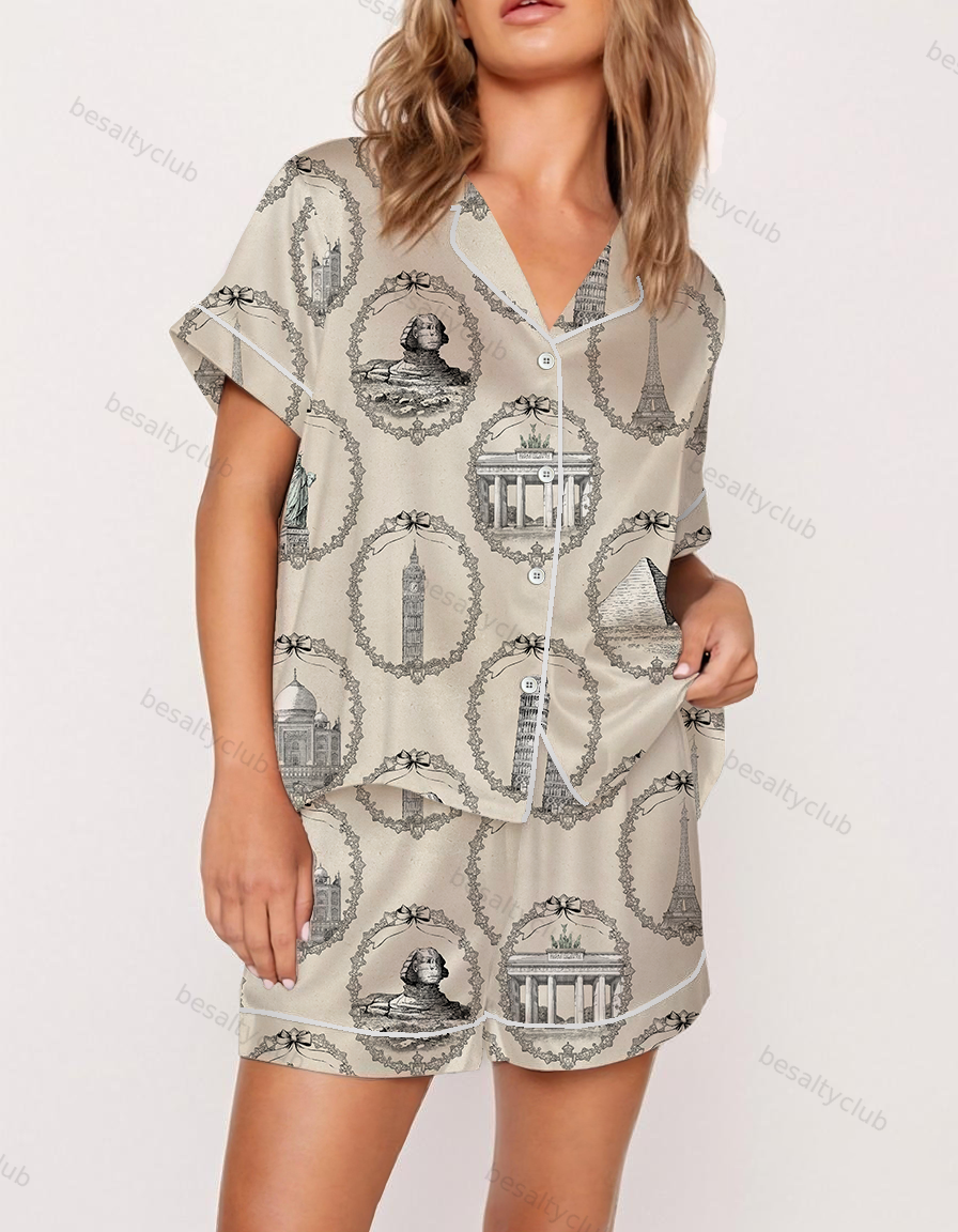 Vintage Worldwild Traveler Satin Pajama Set