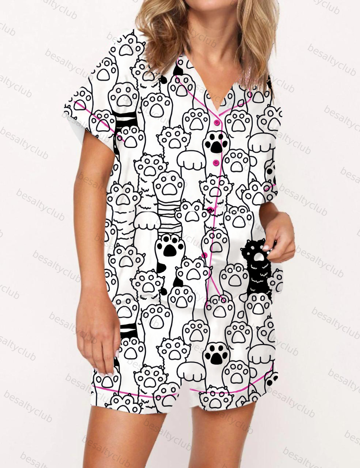 Paw Print Daily Wear Satin Pajama Short Set