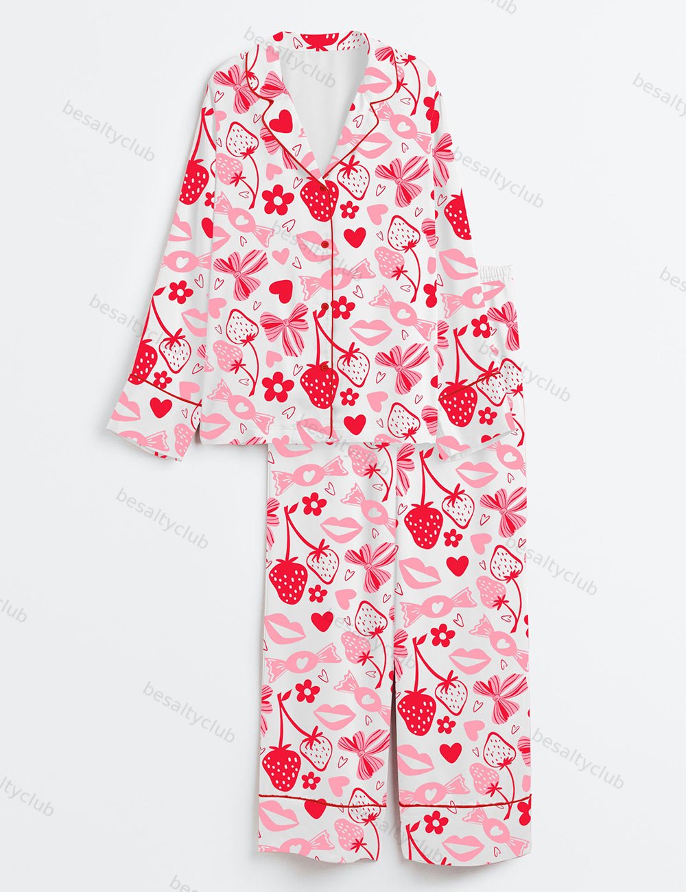 Valentine's Day Art Long Sleeve Satin Pajama Set